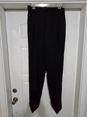 Women's Pants Black Pleated Front Zip Pockets Cuff Wool Embassy Row size 12 1990